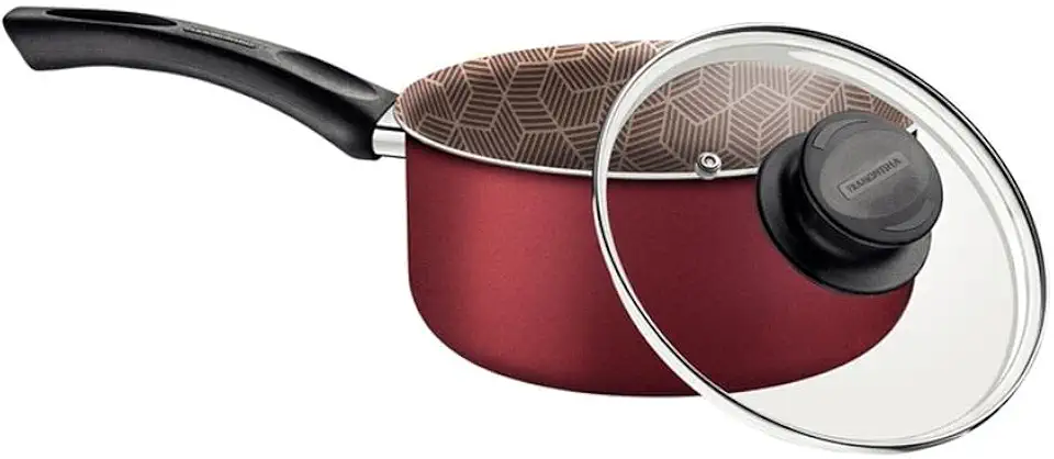 Panela Tramontina Paris em Alumínio com Revestimento Interno e Externo em Antiaderente Starflon Max Vermelho com Tampa de Vidro 16 cm 1,5 L