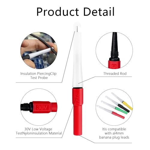 Image of 4Pcs Piercing Clip Test Probe, 0.7mm Test Probe Pins, Non-Destructive Insulation Wire Piercing Needle, Piercing Probes Set for Banana Socket Plug Car Tester