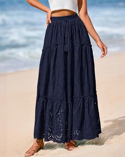 Image of BTFBM Eyelet Long Skirts for Women Beach Vacation