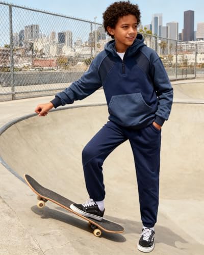 Image of OLMRJKD 5-12Y Boys Clothes 2 Piece Long Sleeve Quarter Zip Hoodie Sweatshirt and Sweatpants Fall Winter Sweatsuit