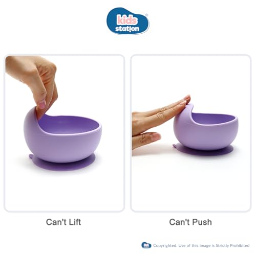 Image of Kids Station Easy to Carry Silicone Baby Feeding Set - Bowl - Spoon - Make Mealtime Fun and Easy - Tableware Meal Utensils for Kids with Suction - Baby Feeding Product - (Set of 2, Purple)