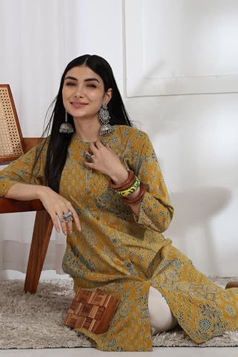 Image of MIRCHI FASHION Pure Cotton Kurti for Women | A-Line Kantha Work Printed Kurta for Woman | Ethnic Wear for Office & Daily Use (Single Piece)