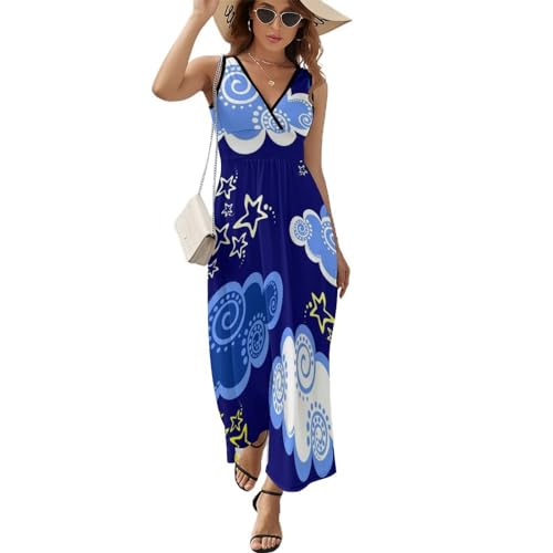 Robe longue d'été fraîche et légère avec un grand col V pour la plage