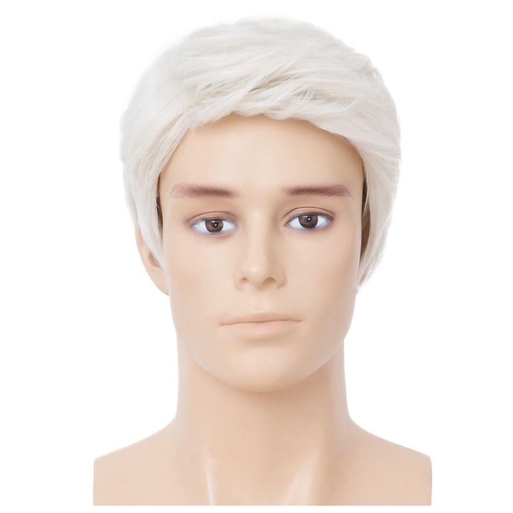 Siudus Mens White Short Wig Natural Heat Resistant Fibre Wig Cosplay Costume Party Wigs for Male Guys (White) - Image 2