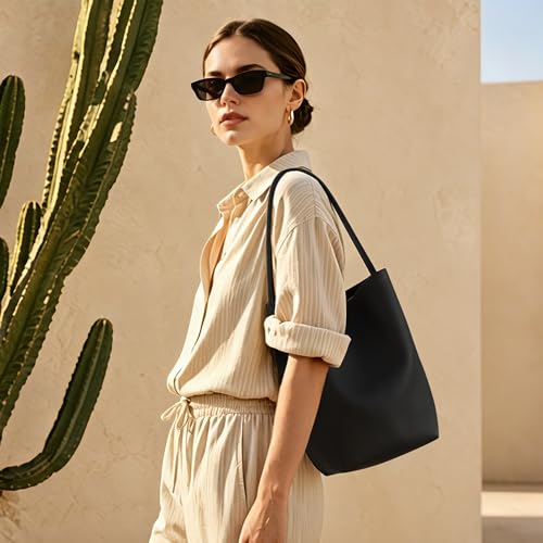 beful Black Leather Bucket Bag