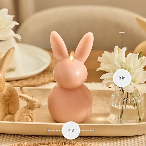 Image of Luminara Easter Bunny Candle- Dusky Rose 4.5 inch x 4.5 inch x 8.5 inch- Flameless Real-Flame Holiday-Inspired Decor- AA Batteries- Flickering LED Flame
