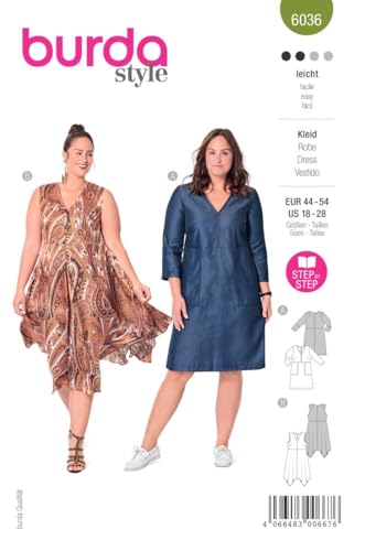 Burda Style Katalog-Schnittmuster Kleider | Damen, Gr. 44-54 | Nählevel: Leicht #6036
