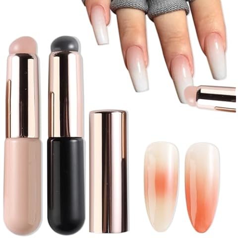 Fcozpjk Silicone Brush for Ombre Nail Art, 2Pcs Reusable Gel Polish Brush Gradient Nail Design, Silicone Pen Chrome Powder Applicator Brush, Soft Head Stamper for Stamping Nail Art, Manicure Tool Cover