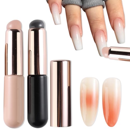 Fcozpjk Silicone Brush for Ombre Nail Art 2Pcs Reusable Gel Polish Brush Gradient Nail Design Silicone Pen Chrome Powder Applicator Brush Soft Head Stamper for Stamping Nail Art Manicure Tool