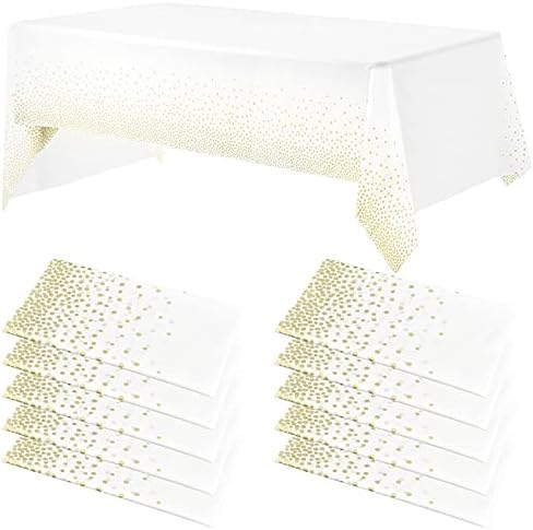10 Pack 54" x 108" Plastic Tablecloths Rectangular Tablecloths Silver Dot Disposable Tablecloths for Rectangle Tables Dining Table Covers Cloth for Parties, Picnic, Christmas, Wedding, Anniversary