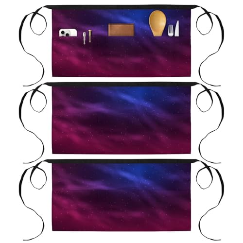 Demi-tablier de cuisine à 3 poches avec motif nébuleuse multicolore