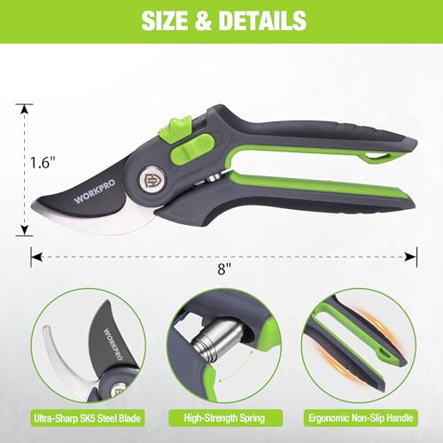 WORKPRO 8" Bypass Pruning Shears for Gardening with Dual-Size Opening - image 6