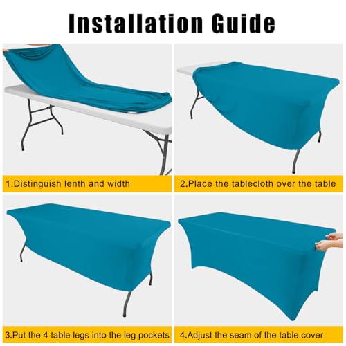 Smiry 2 Pack Spandex Table Cloth 6FT, Elastic Fitted Stretch Tablecloths, Washable and Wrinkle Free Rectangular Patio Table Cover for Outdoor, Wedding, Banquet & Parties (Teal, 72Lx30Wx30H Inch) by Smiry - Image 5