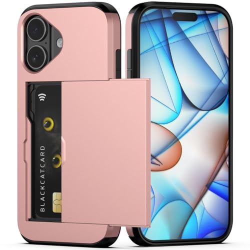 Nvollnoe Compatible with iPhone 17 Case with Card Holder Dual Layer Heavy Duty Protective Shockproof Hidden Card Slot Slim Wallet Phone Case for Women&Men 6.3 inch(Rose Gold)