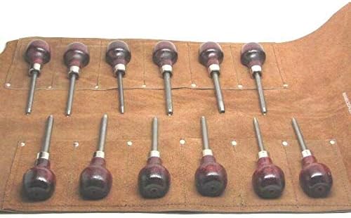 12 Wood Carving Eye Punches Round Oval Palm Handle Caricature Portrait Tool Roll RAMELSON USA