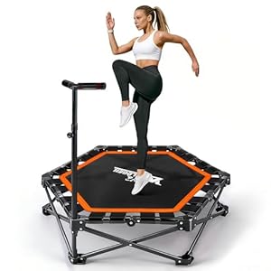 Worldgeil Trampolin Indoor Klappbar - Mini Trampolin mit Höhenverstellbarer Handgriff - Tragkraft 150 kg - Ø 86.5 cm - Jumping Trampolin Fitness für Erwachsene & Kinder - Sport Geräte für Zuhause