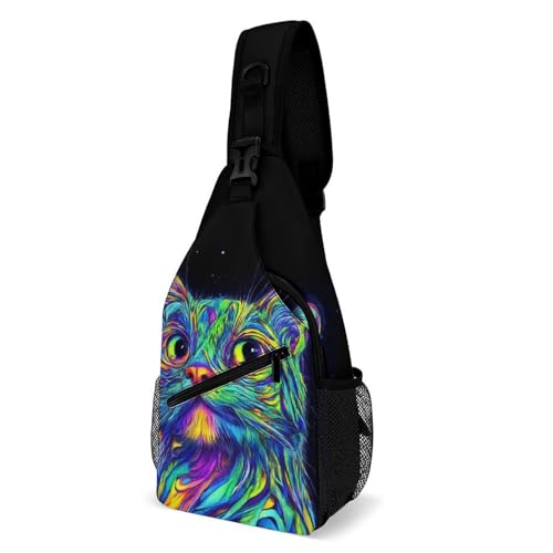 Sac bandoulière chat psychédélique coloré sling bag élégant pour rando