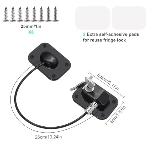 Image of ­ Door Lock With Key And Adhesives, Cabinet Restrictor Cable For Baby And Toddler, Lock For Cupboards, Drawers, Fridge, Wardrobe, Multicolor,1 Count