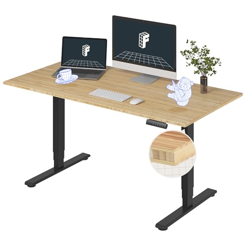 Image of FlexiSpot E6 Bamboo 3-Stage Dual Motor 60 x 30 Electric Standing Desk Sit Stand Up Desk, Holds 220 lbs, Adjustable Height w / Memory Presets, Solid Bamboo Desktop & Black Frame, Ships in 2 Boxes