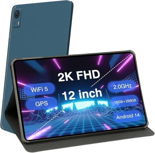 Elepad Tablet Android, tableta de pantalla grande de 12 pulgadas con Android 13, CPU octa-core, 16GB RAM, 256GB ROM, resolución 1200x2000, WiFi BT, pantalla 2K de 8000mAh para adultos y niños.