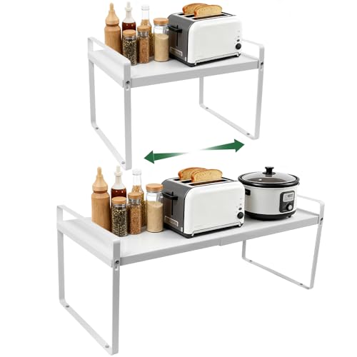 Zuxbolf Étagère Télescopique Cuisine, Etagere Extensible pour Placard 34.5-62.5cm, Rangement Cuisine Plan de Travail, Organisateur de Placard pour Salle de...