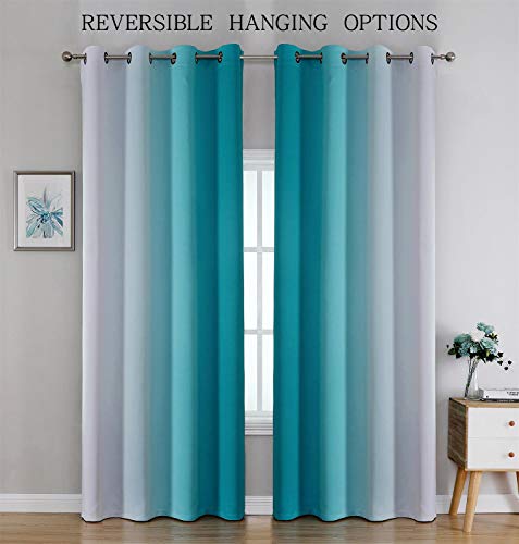 Image of G2000 Blackout Curtains & Drapes for Bedroom Living Room 84 Inches Long Turquoise and Greyish White Room Darkening Window Treatments Ombre Thermal Insulated Light Blocking Grommet Backdrop 2 Panels