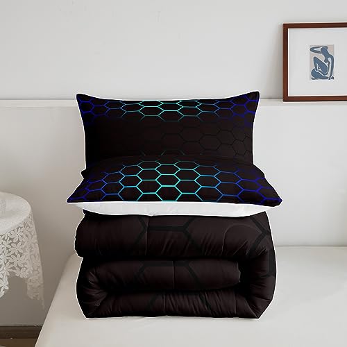 Image of Geometrics Honeycomb Comforter Set Full, Abstract Ombre Honeycomb Bedding Set for Kids Beehive Hexagon Comforter Simplistic Duvet Set 3Pcs