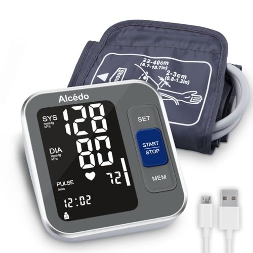 Alcedo Blood Pressure Monitor for Home Use, Automatic Digital BP Machine with Large Cuff for Upper Arm (Black Backlit Screen)