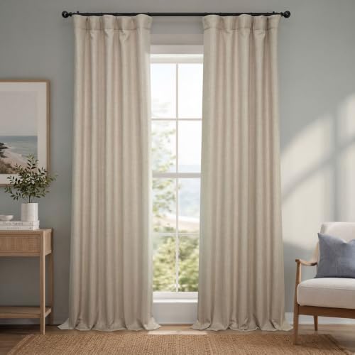 Image of HPD Half Price Drapes - Faux Linen Curtains for Living Room (1 Panel) - 50W X 84L - Textured Room Darkening Curtains for Bedroom 84 Inches Long - Drapes for Home Decor, Thatched Tan