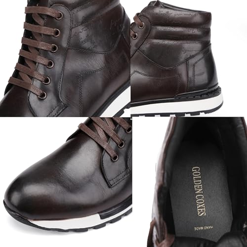 Image of Fashion Men's Leather Lace-up Dress Boots, Mid Top Casual Chukka Sneaker Boot Business Shoes for Men