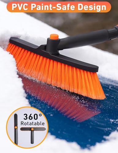 Image of EcoNour 44.7 inch 3 in 1 Snow Brush for SUV, 360 Pivoting Extendable Long | Snow Brush for Car, Snow and Ice Scrapers for Windshield with Ergonomic Foam Grip for Car Truck SUV, Winter Car Accessories