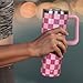 wesncdch 40 oz Tumbler with Handle and Straw Lid | Vacuum Insulated Leak Proof Tumbler | Stainless Steel Water Bottle Cup Gifts for Moms Dads Women Men Him Her | Pink Checkered