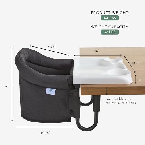 Image of Evolur Hook-On Baby High Chair, Portable Clamp-On Dining Seat with Dishwasher Safe Food Grade Tray, Clip-On Table Chair, Carry Bag, Back Pocket, ASTM Certified, 6-36 Months