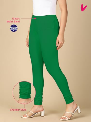 Image of Lux Cozi PYNK Solid Premium Cotton Lycra Churidar Leggings for Women | Regular Fit Elastic Waist Full Length Women Leggings | Free Size