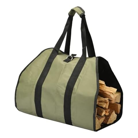 Oulisen Package Canvas Firewood Bag Carrier, Water Resistant Log Tote Wood Carrying Bag With Handles for Camping Trip Cover