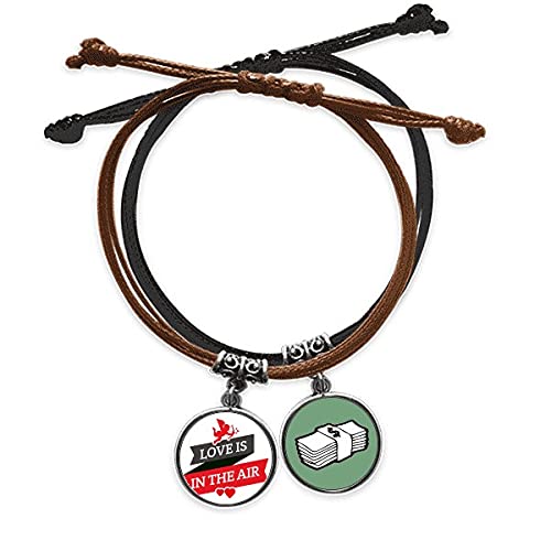 Pulsera de San Valentín en cuero con cuerda trenzada y amuleto de dinero para regalar a tu pareja