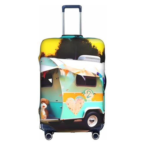Housse de protection pour valise taille M extensible avec motif imprimé blanc Happy Camper