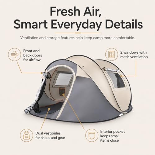 Carpa camping pop up para 4 personas, impermeable miniatura 5