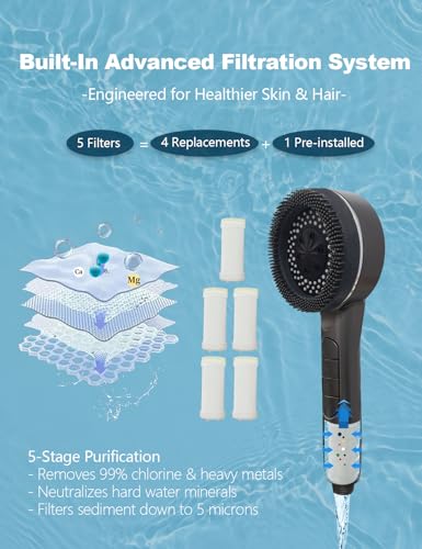 Regadera de alta presión, regadera manual con control de una sola mano y 4 modos, con filtro para agua dura, sistema integrado de limpieza a presión para mascotas o baños, incluye manguera y soporte (gris) miniatura 5