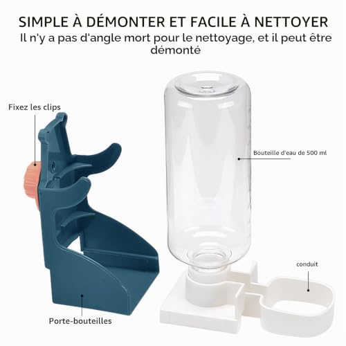 AMSGANK Distributeur d'eau Automatique pour Lapin, 500 ML Distributeur Eau à Suspendre Animaux de Compagnie pour Lapin, Cochons d'Inde, Chinchilla, Hamsters, Écureuil, Furet (Bleu) – vue 5
