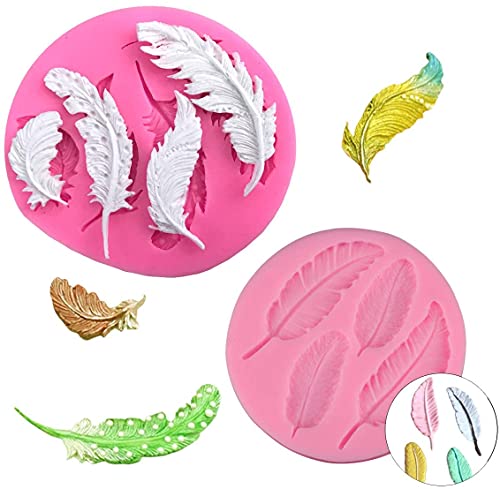 2 Pcs Feather Theme Silicone Molds Set for DIY Fondant Candy Making Chocolate Mold Lollipop Desserts Ice Cube Gum Clay Soap Biscuit Plaster Resin Cupcake Topper Cake Decor Moulds by Guratapa - Image 2