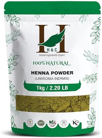 H&C Herbal Ingredients Expert Natural Henna Powder for Hair Coloring & Care - Herbal Mehndi Hair Dye, Long Lasting Color & Shine, Conditions Scalp and Soften Hair, Chemical Free & No Added Color, No Ammonia - 1 kg (2.2 lb)