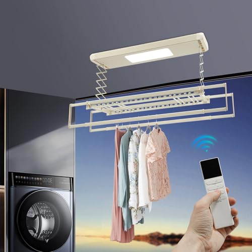 Séchoir à linge électrique de plafond blanc extensible de 35 kg