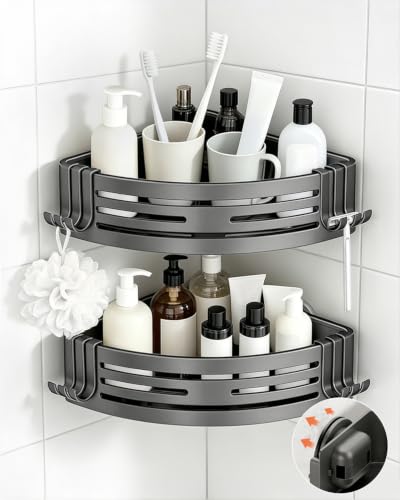 Conworld Corner Shower Caddy Suction Cups, No-Drilling Corner Shower Shelf