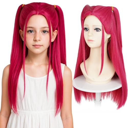 Pink 24 Inch Long Cosplay Wig Heat Resistant Synthetic Fibre Hair with Adjustable Wig Cap Fancy Dress Party Accessory for Girls Holiday Outfit for Christmas & New Year