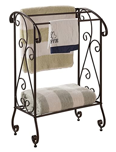 Kings Brand Furniture - Coffee Brown Metal Free Standing Towel Rack Stand With Shelf #TOP2