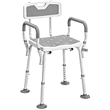 HOMCOM EVA Padded Shower Chair for the Elderly and Disabled, Height Adjustable Shower Stool with Back and Arms, 4 Suction Foot Pads, Light Grey