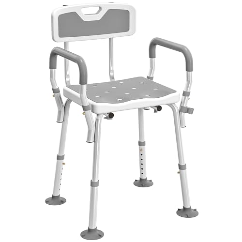 HOMCOM Tabouret de Douche Chaise de Douche Ergonomique Hauteur réglable Pieds antidérapants Charge Max. 136 Kg alu HDPE Gris Clair