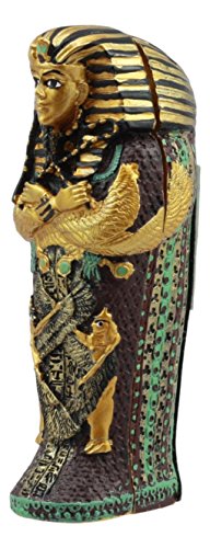 Gifts & Decor Ebros Egyptian King Tutankhamun Pharaoh Sarcophagus Coffin with Mummy Figurine Set 4" Long Egyptian Pharaoh Tombstone Historical Sculpture
