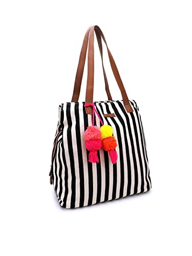 Image of maisha by Esha Stylish Cotton Jacquard Tote Bag for Women - Handcrafted Travel Handbag, Cabin & Overnight Bag | Spacious Multi-Purpose Bag with 3 Compartments